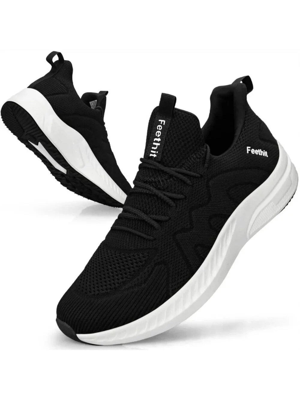 Men's Black White Non Slip Athletic Sneaker Slip On Walking Casual Running Shoes